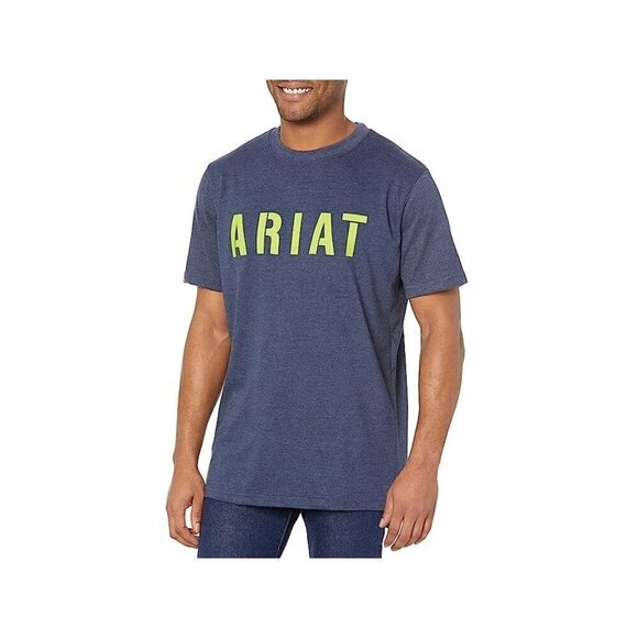 Ariat Men's Rebar Cotton Strong Block Logo Graphic Short Sleeve T-Shirt Navy Hea - Picture 1 of 4